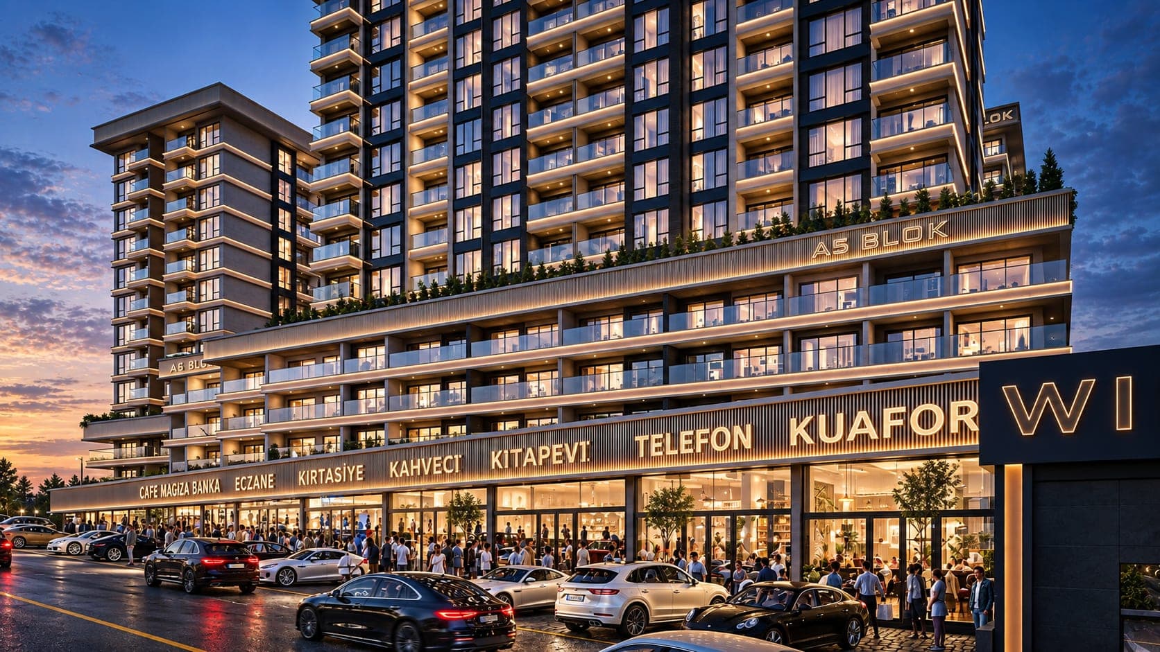 Cadde boyunca sıralanan dükkânlar